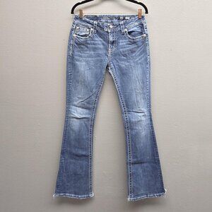 Miss Me Jeans Womens 30 Blue Mid Rise Bootcut Distressed Embroidered 33 Inseam
